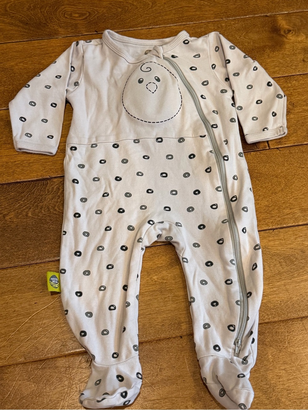 Nested Bean Cream Zen Footie One-Piece with weighted 6-12 months